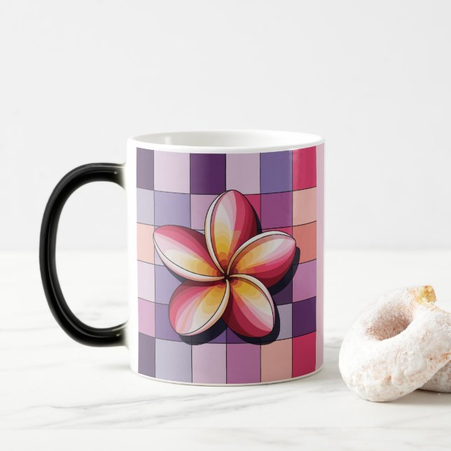 Pink Plumeria Flower Morphing Mug (With Donut)