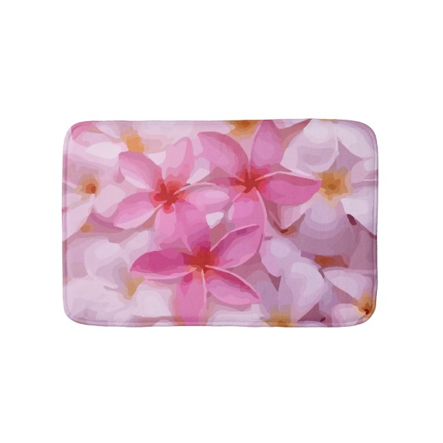 Pink Plumeria Flower Pattern Bathroom Mat (Front)