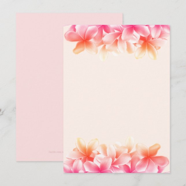 Pink Plumeria Flowers Blank Note Paper Invitation (Front/Back)