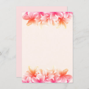Pink Plumeria Flowers Blank Note Paper Invitation