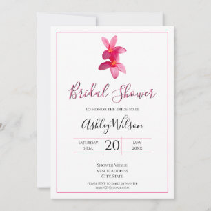 Pink Plumeria Flowers, Modern Wedding, Bridal Invitation