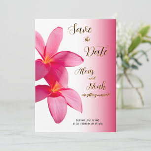 Pink Plumeria Flowers on Pink, Floral, Save Date Invitation