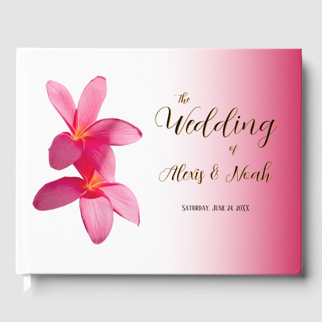 Pink Plumeria Flowers on Pink, Floral, Wedding Guest Book (Front)