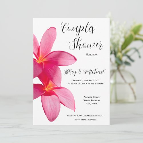 Pink Plumeria Flowers Tropical Floral Couples Invitation