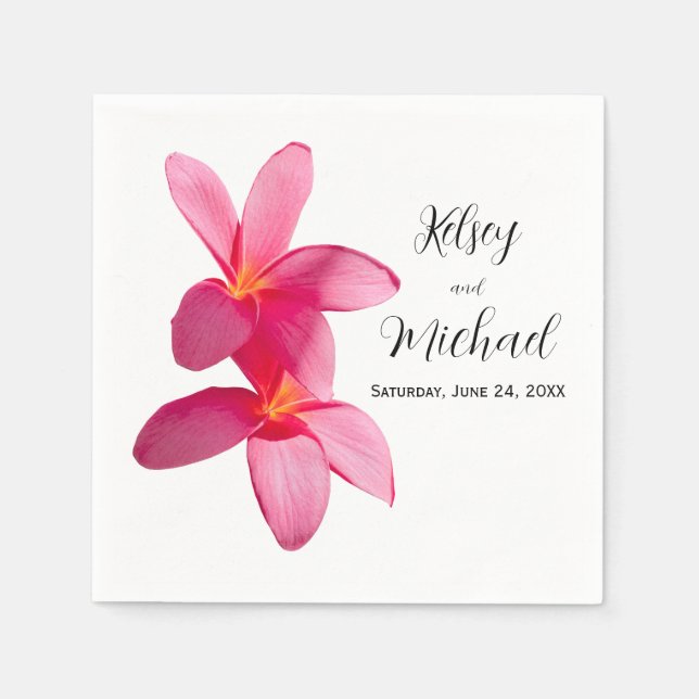 Pink Plumeria Flowers, Tropical, Floral Wedding, Napkins (Front)