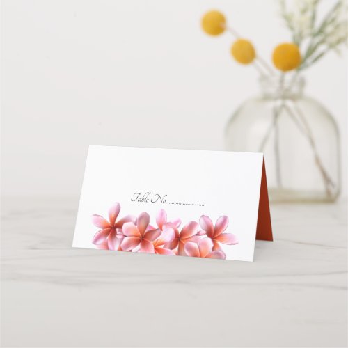 Pink Plumeria Flowers Wedding Escort Place Cards