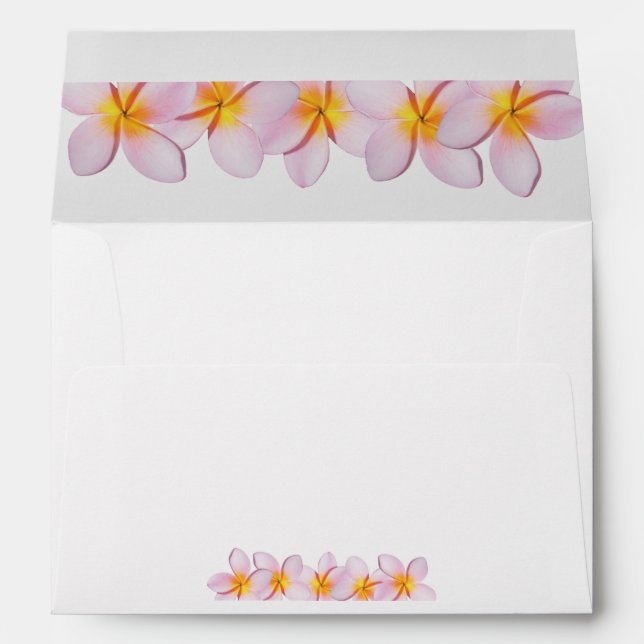 Pink Plumeria Frangipani 5x7 Wedding Invitation Envelope (Back (Bottom))