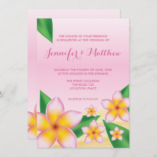Pink Plumeria Frangipani Tropical Flower Wedding Invitation