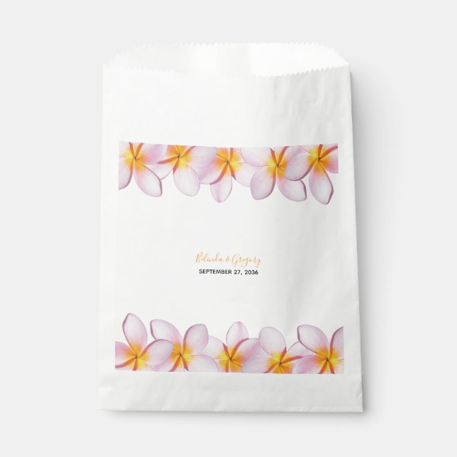 Pink Plumeria Frangipani Wedding Favor Bag (Front)