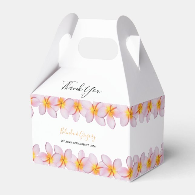 Pink Plumeria Frangipani Wedding Favor Boxes (Front Side)