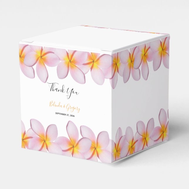 Pink Plumeria Frangipani Wedding Favor Boxes (Front Side)