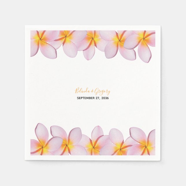 Pink Plumeria Frangipani Wedding  Napkins (Front)