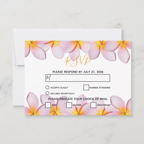 Pink Plumeria Frangipani Wedding RSVP Cards