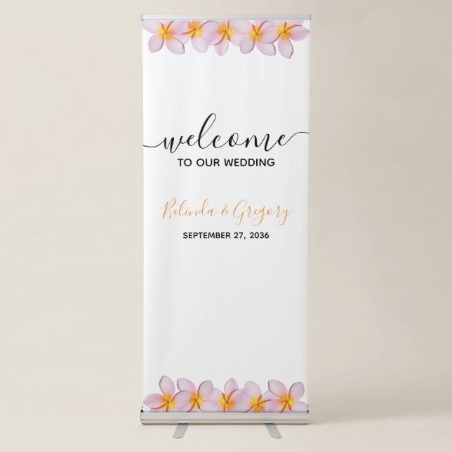 Pink Plumeria Frangipani Wedding Welcome Sign (Front)