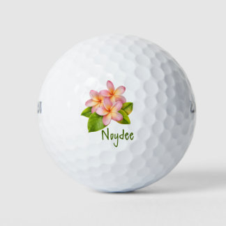 Pink Plumeria Frangipani, your Name, Floral Golf Balls
