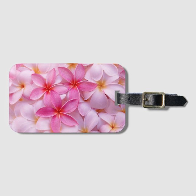 Pink plumeria luggage tag (Front Horizontal)