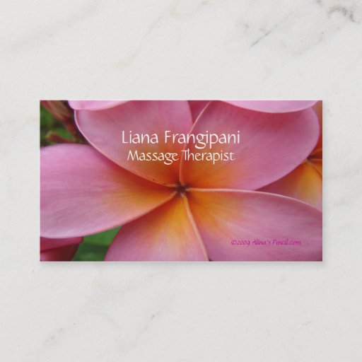 Customizable Pink Plumeria Massage Business Cards Template