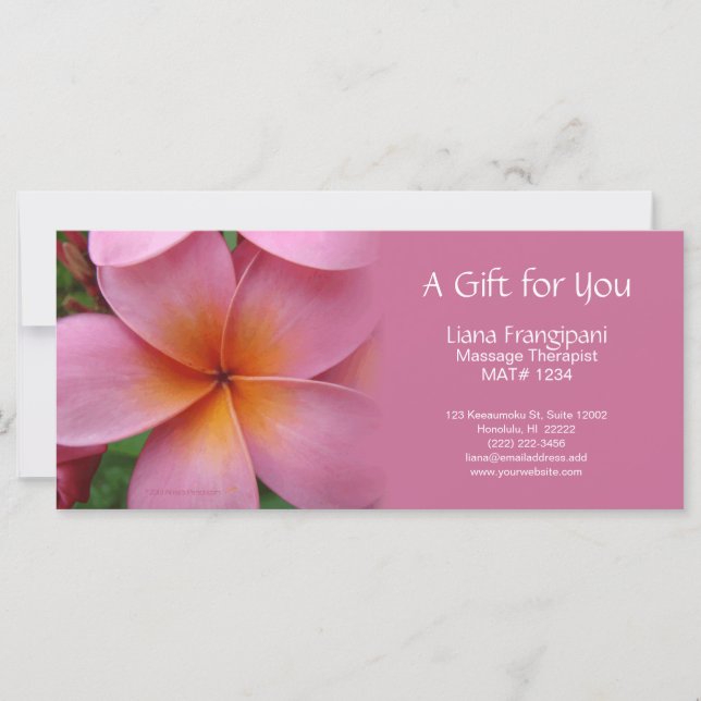 Pink Plumeria Massage or Spa Gift Certificates (Front)
