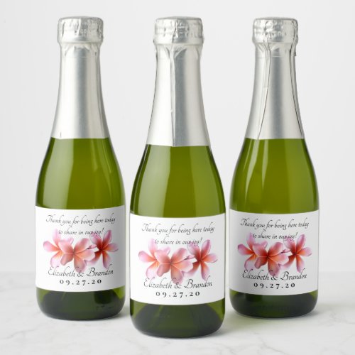 Pink Plumeria Personal Wedding Sparkling Wine labe Sparkling Wine Label
