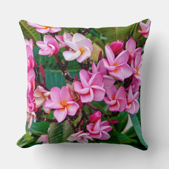 Pink Plumeria Throw Pillow (Front)