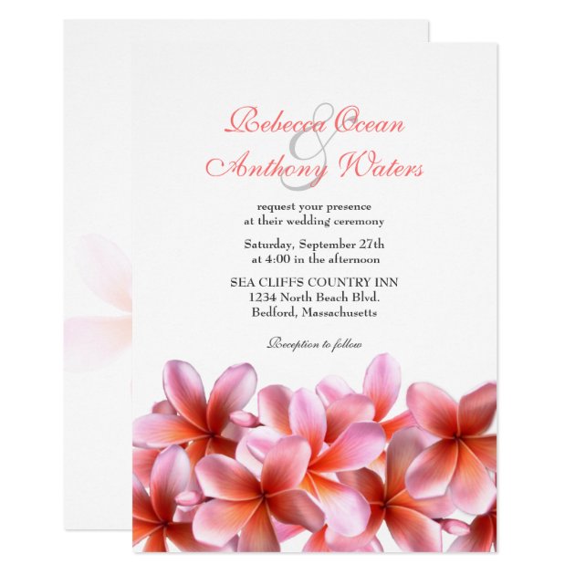 Pink Plumeria Tropical Beach Wedding Invitation