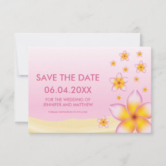 Pink Plumeria Tropical Beach Wedding Save The Date