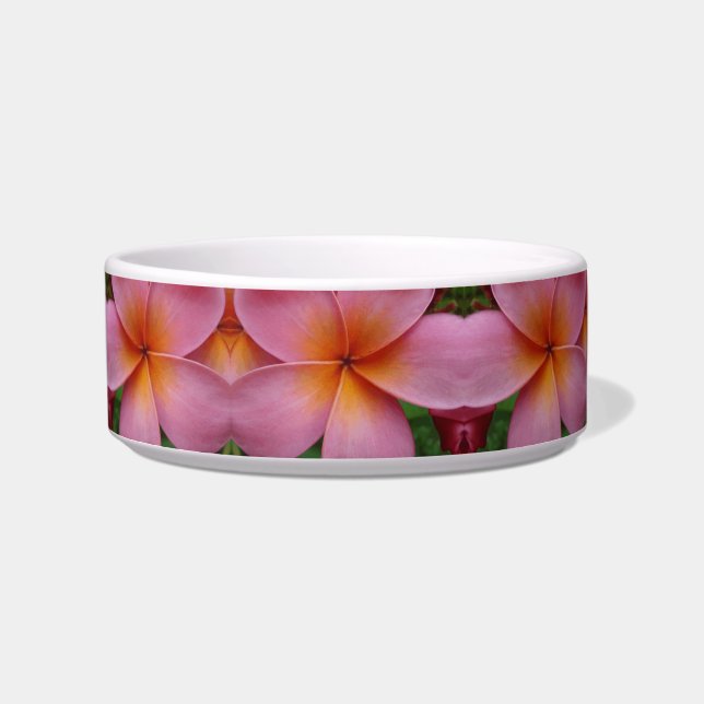 Pink Plumeria Tropical Flower Blossoms Pet Bowl (Front)