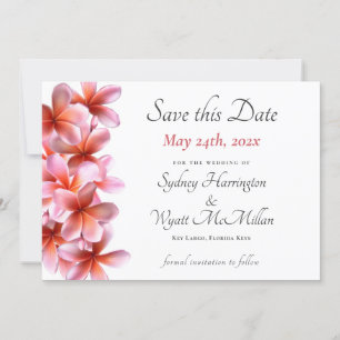 Pink Plumeria Wedding Save-the-Date White Announcement