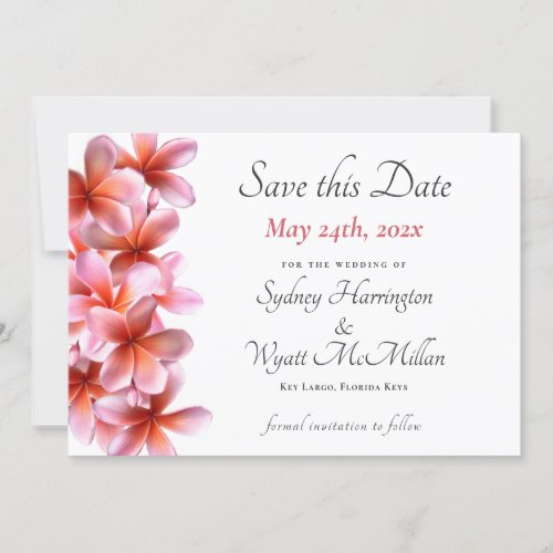 Pink Plumeria Wedding Save_the_Date White  Announcement
