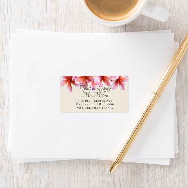 Pink Plumeria Wide Return Address Labels (Insitu)