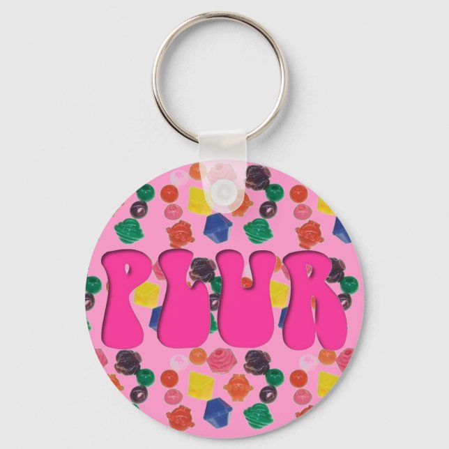 Pink PLUR Rave Kandi Keychain (Front)
