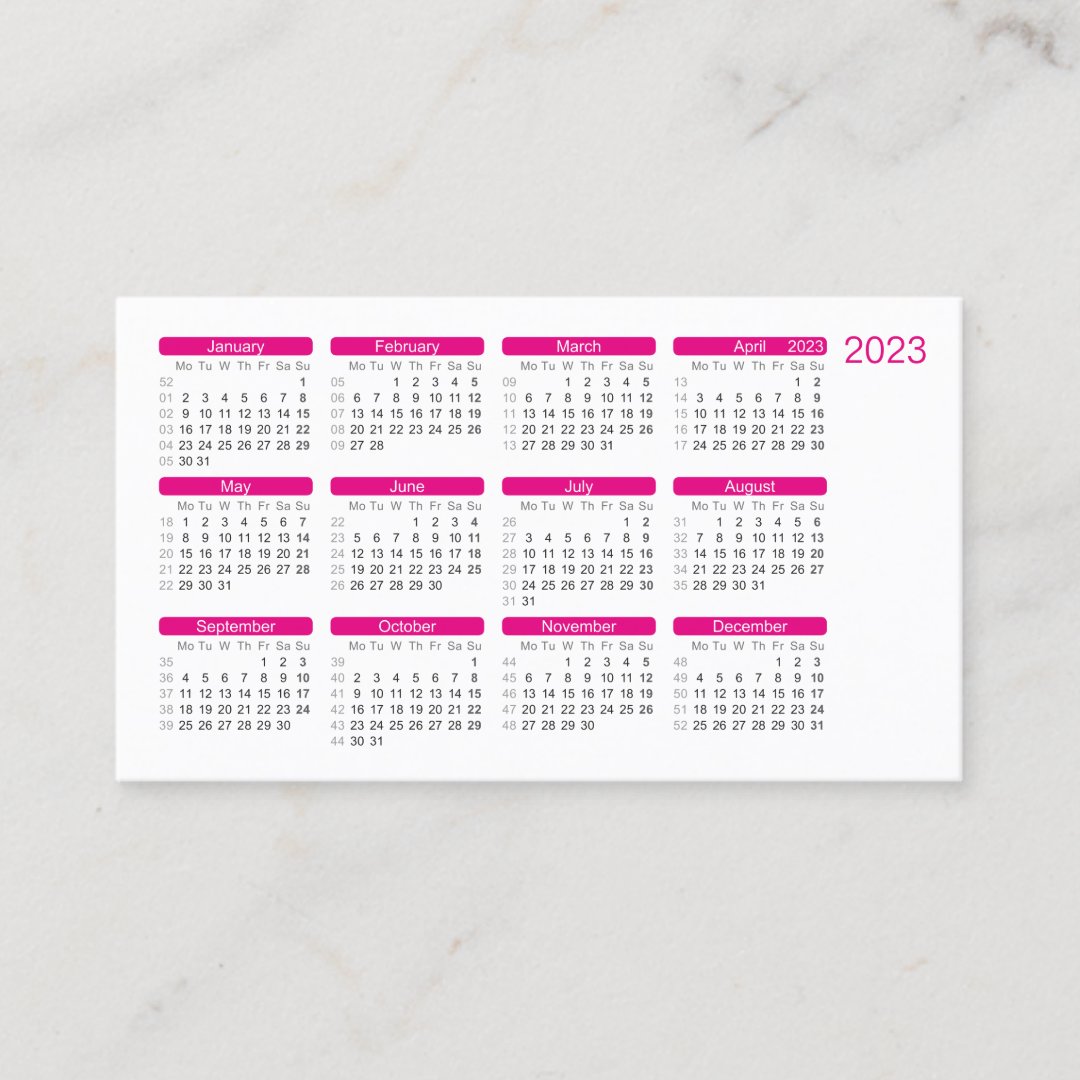 Pink Pocket Calendar 2023 in Business Card Format Zazzle