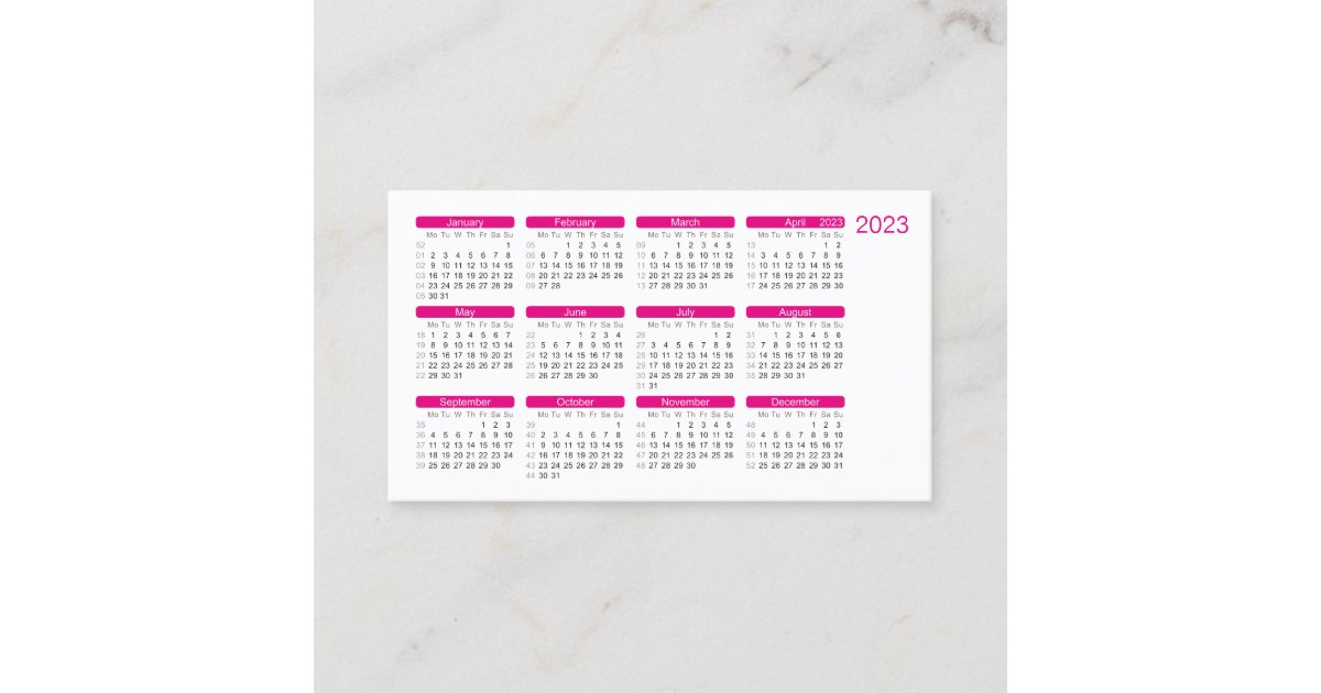 Pink Pocket Calendar 2023 in Business Card Format | Zazzle
