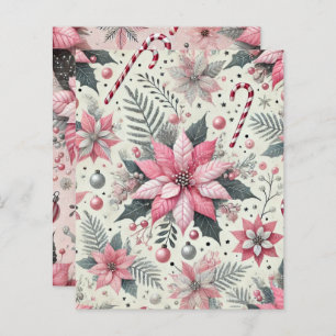 Pink Poinsettia & Candy Canes Scrapbook Paper