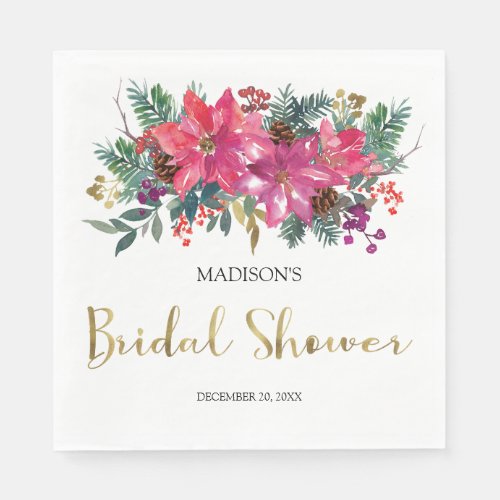 Pink Poinsettia Christmas Bridal Shower  Napkins