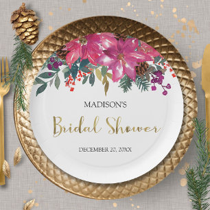Pink Poinsettia Christmas Bridal Shower  Paper Plates