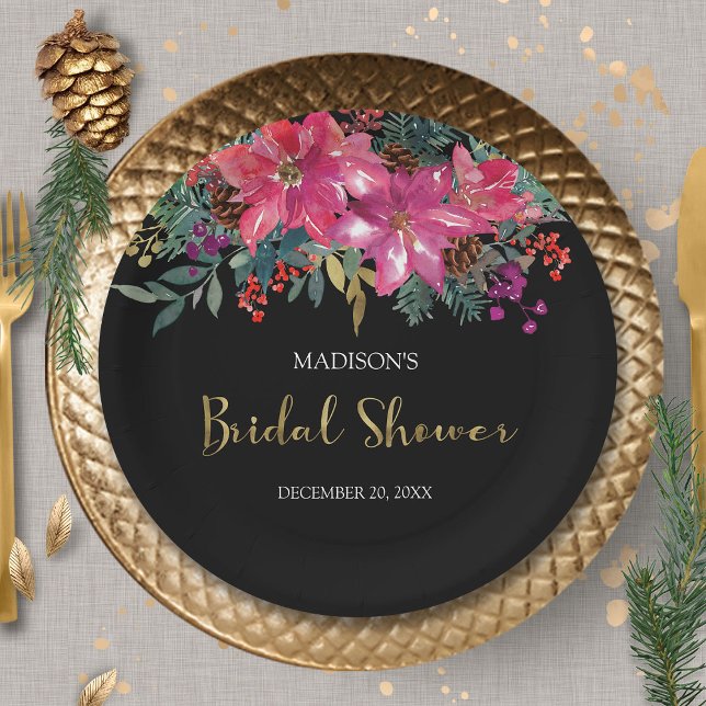 Pink Poinsettia Christmas Bridal Shower  Paper Plates (Creator Uploaded)