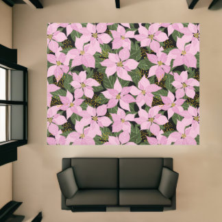 Pink Poinsettia Christmas Floral Rug