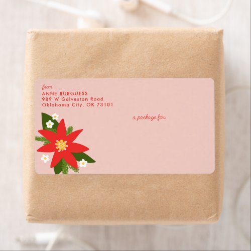 Pink Poinsettia Christmas Holiday Shipping Label