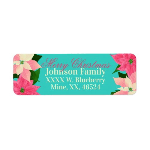 Pink Poinsettia Christmas Label