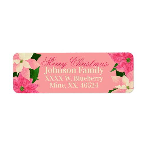 Pink Poinsettia Christmas Label