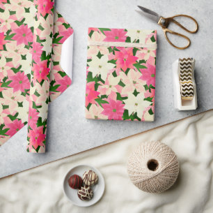 Pink Poinsettia Christmas  Wrapping Paper