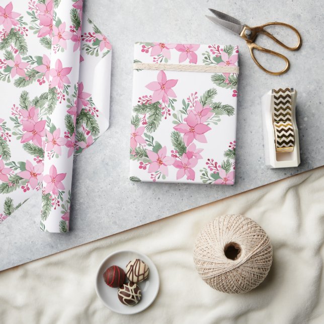 Pink Poinsettia Christmas Wrapping Paper (Crafts)