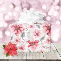 Poinsettia Red Hand-Drawn Holiday Wrapping Paper, Zazzle