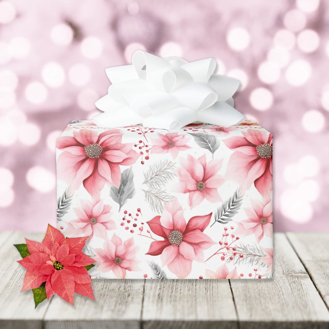 Pink Poinsettia Christmas Wrapping Paper (Creator Uploaded)
