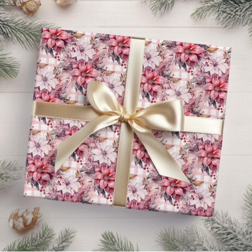 PINK POINSETTIA CHRISTMAS WRAPPING PAPER