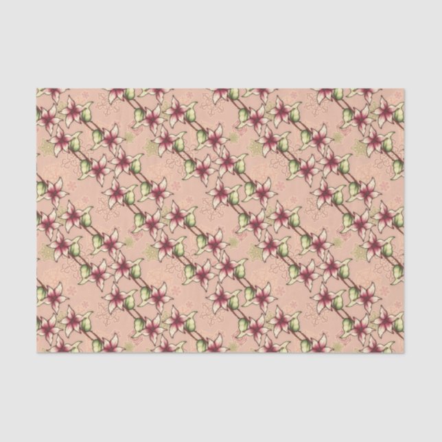 Pink Poinsettia Diagonal Stripe Christmas Tissue Paper (Front)