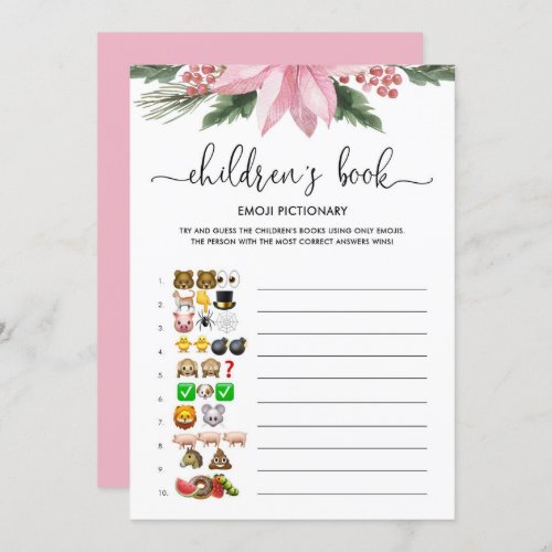 Pink Poinsettia Emoji Pictionary Baby Shower Game Invitation