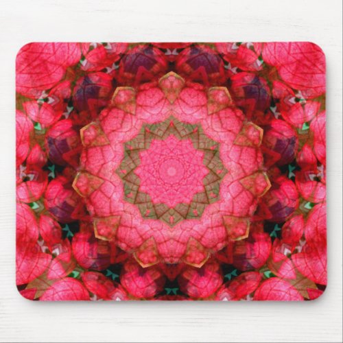 Pink Poinsettia Floral Mandala Art Kaleidoscope Mouse Pad