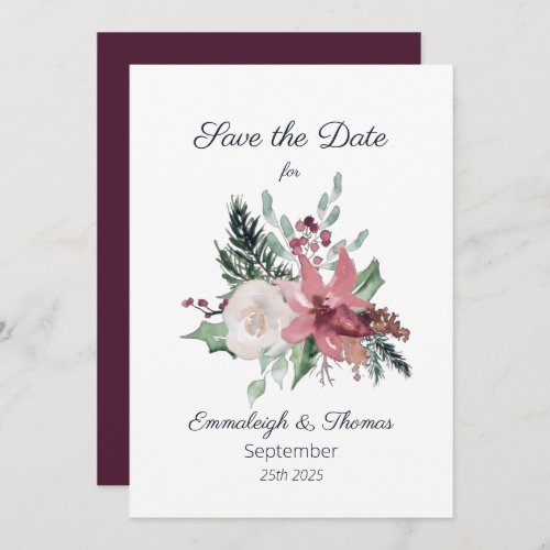 Pink Poinsettia Floral Winter Wedding Save The Date